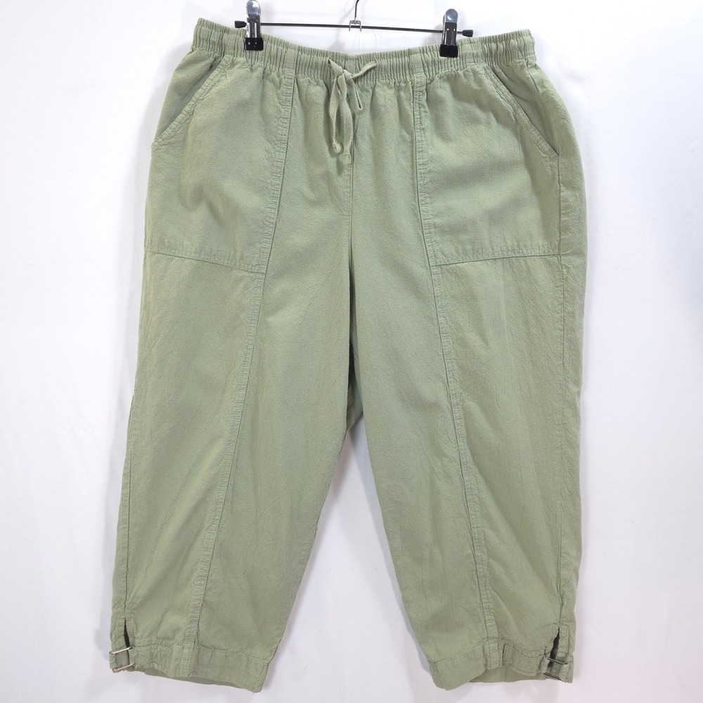 Erika Woman Cropped Pants Drawstring Pullon Sage Green 1X Coastal Lagenlook Boho